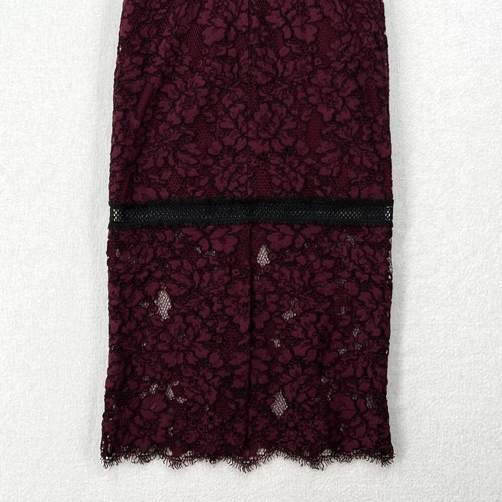 ALEXIS Evie Lace Midi Sheath Dress Womens Small Burgundy Crew Neck Cold Shoulder - Picture 10 of 16